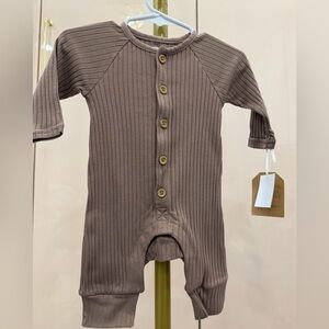 Cozy Brown Ribbed Kids Footie with Buttons